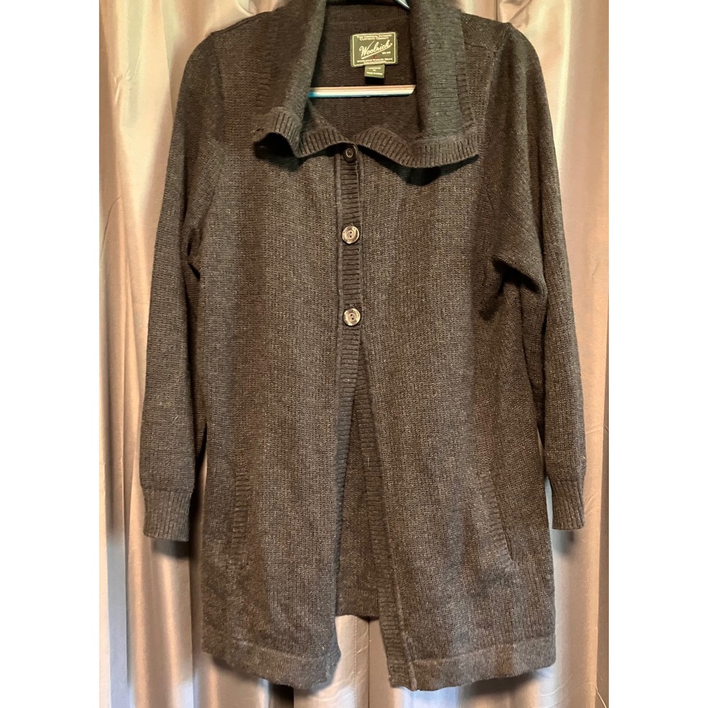Woolrich Cardigan Sweater Womens XL Dark Gray Button Front Longline Knit Y2K